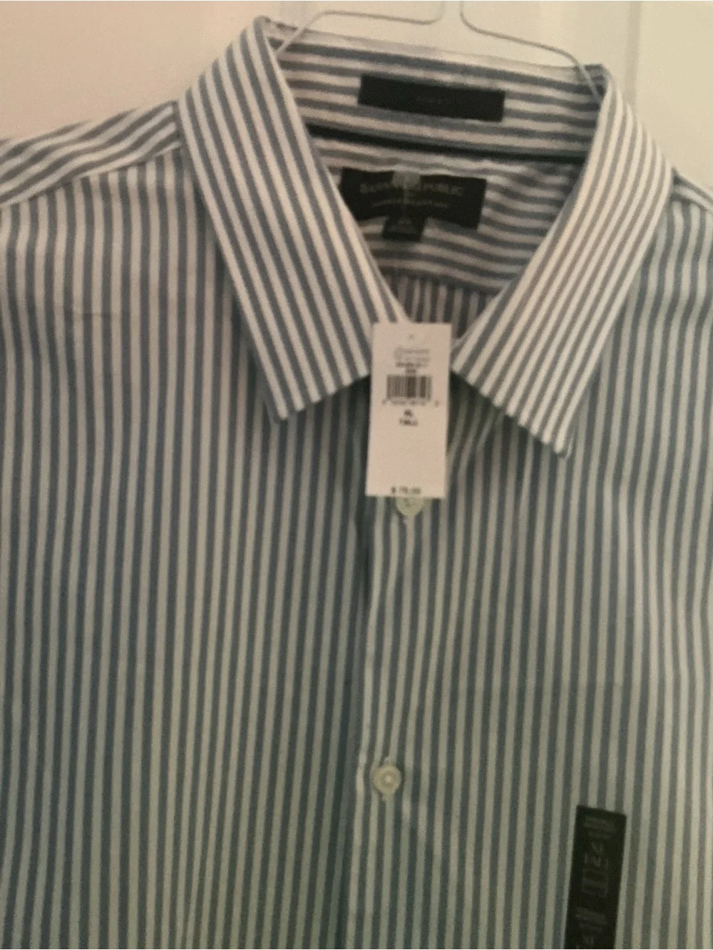 Men's Blue and White Stripe Button-Up Shirt